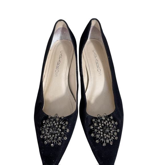 "CAPARROS" Vintage Black Pumps W/Bling Accents Size 6.5 Dress Shoe Slip On Sexy - Picture 3 of 10